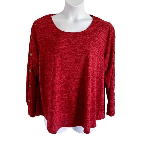 All In Love Long Sleeve Pull Over Red Top Decorative Buttons Women's Size 2X NEW - Picture 3 of 11